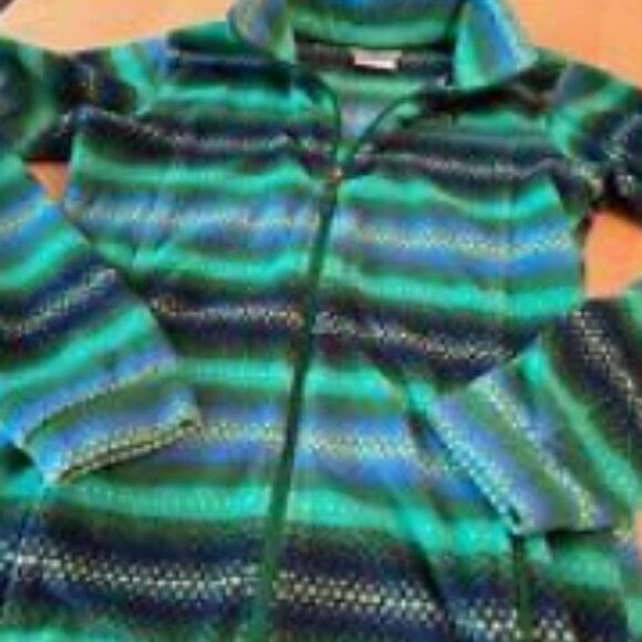 Columbia Fleece Jacket Green Striped - Picture 2 of 3
